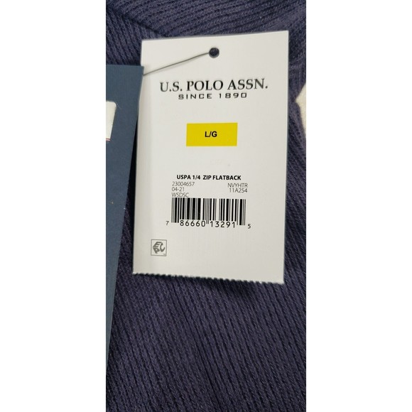 U.S. Polo Assn Mens Quarter Zip Flat Back Rib Pullover Navy Blue Size L - Picture 14 of 16